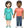 Woman And Man Holding Hands: Light Skin Tone, Medium-Dark Skin Tone Emoji 👩🏻‍🤝‍👨🏾 image - WhatsApp style