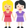 Women Holding Hands: Medium-Light Skin Tone, Light Skin Tone Emoji 👩🏼‍🤝‍👩🏻 image - Twitter / X (Twemoji) style