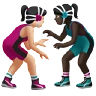 Women Wrestling: Light Skin Tone, Dark Skin Tone Emoji 👩🏻‍🫯‍👩🏿 image - Apple style