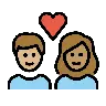 Couple With Heart: Woman, Man, Medium-Light Skin Tone, Medium Skin Tone Emoji 👩🏼‍❤️‍👨🏽 image - OpenMoji style