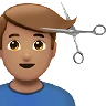 Man Getting Haircut: Medium Skin Tone Emoji 💇🏽‍♂️ image - Apple style