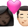 Kiss: Woman, Man, Dark Skin Tone, Light Skin Tone Emoji 👩🏿‍❤️‍💋‍👨🏻 image - Apple style