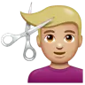 Man Getting Haircut: Medium-Light Skin Tone Emoji 💇🏼‍♂️ image - WhatsApp style