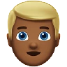 Man: Medium-Dark Skin Tone, Blond Hair Emoji 👱🏾‍♂️ image - Apple style