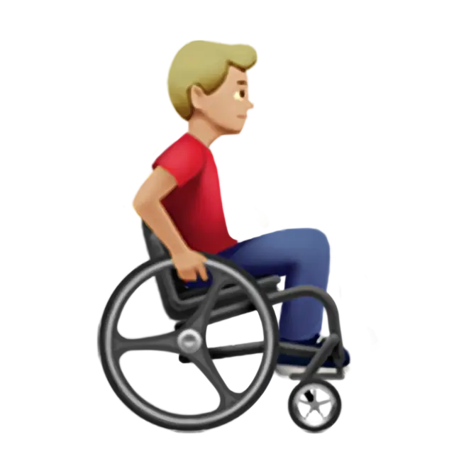Man In Manual Wheelchair Facing Right: Medium-Light Skin Tone