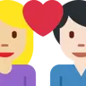 Couple With Heart: Woman, Man, Medium-Light Skin Tone, Light Skin Tone Emoji 👩🏼‍❤️‍👨🏻 image - Twitter / X (Twemoji) style