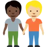 People Holding Hands: Dark Skin Tone, Medium-Light Skin Tone Emoji 🧑🏿‍🤝‍🧑🏼 image - Twitter / X (Twemoji) style