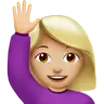 Woman Raising Hand: Medium-Light Skin Tone Emoji 🙋🏼‍♀️ image - Apple style
