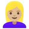 Woman: Medium-Light Skin Tone, Blond Hair Emoji 👱🏼‍♀️ image - Google Noto Color style