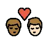 Kiss: Man, Man, Medium-Dark Skin Tone, Light Skin Tone Emoji 👨🏾‍❤️‍💋‍👨🏻 image - OpenMoji style