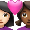 Couple With Heart: Woman, Woman, Light Skin Tone, Medium-Dark Skin Tone Emoji 👩🏻‍❤️‍👩🏾 image - Apple style