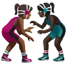 Women Wrestling: Medium-Dark Skin Tone, Dark Skin Tone Emoji 👩🏾‍🫯‍👩🏿 image - Apple style