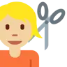 Person Getting Haircut: Medium-Light Skin Tone Emoji 💇🏼 image - Twitter / X (Twemoji) style