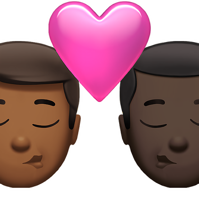 Kiss: Man, Man, Medium-Dark Skin Tone, Dark Skin Tone