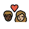 Kiss: Woman, Man, Dark Skin Tone, Medium-Light Skin Tone Emoji 👩🏿‍❤️‍💋‍👨🏼 image - OpenMoji style