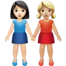 Women Holding Hands: Light Skin Tone, Medium-Light Skin Tone Emoji 👩🏻‍🤝‍👩🏼 image - Apple style