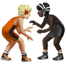 People Wrestling: Medium-Light Skin Tone, Dark Skin Tone Emoji 🧑🏼‍🫯‍🧑🏿 image - Apple style