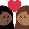 Kiss: Woman, Woman, Dark Skin Tone, Medium-Dark Skin Tone Emoji 👩🏿‍❤️‍💋‍👩🏾 image - Twitter / X (Twemoji) style