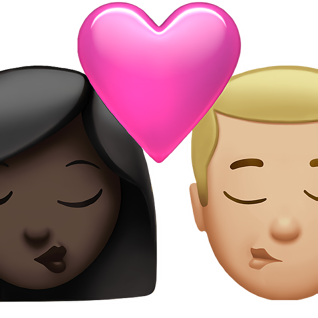 Kiss: Woman, Man, Dark Skin Tone, Medium-Light Skin Tone