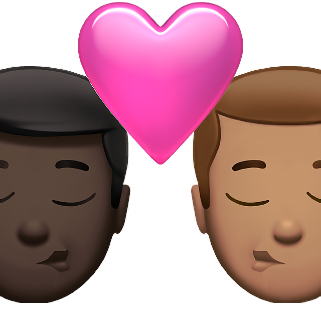 Kiss: Man, Man, Dark Skin Tone, Medium Skin Tone