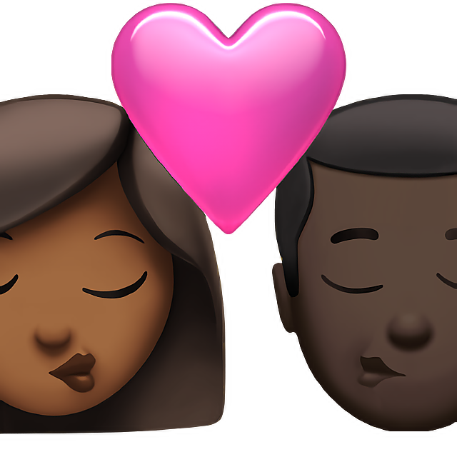 Kiss: Woman, Man, Medium-Dark Skin Tone, Dark Skin Tone
