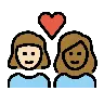 Couple With Heart: Woman, Woman, Light Skin Tone, Medium-Dark Skin Tone Emoji 👩🏻‍❤️‍👩🏾 image - OpenMoji style