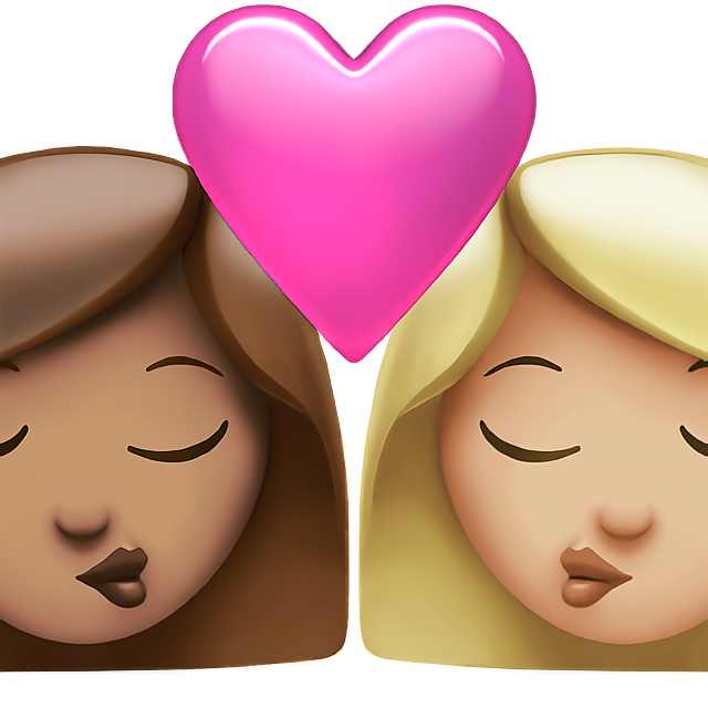 Kiss: Woman, Woman, Medium Skin Tone, Medium-Light Skin Tone