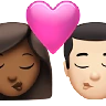 Kiss: Woman, Man, Medium-Dark Skin Tone, Light Skin Tone Emoji 👩🏾‍❤️‍💋‍👨🏻 image - Apple style