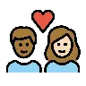 Couple With Heart: Woman, Man, Medium-Dark Skin Tone, Light Skin Tone Emoji 👩🏾‍❤️‍👨🏻 image - OpenMoji style
