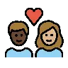 Couple With Heart: Woman, Man, Dark Skin Tone, Medium-Light Skin Tone Emoji 👩🏿‍❤️‍👨🏼 image - OpenMoji style