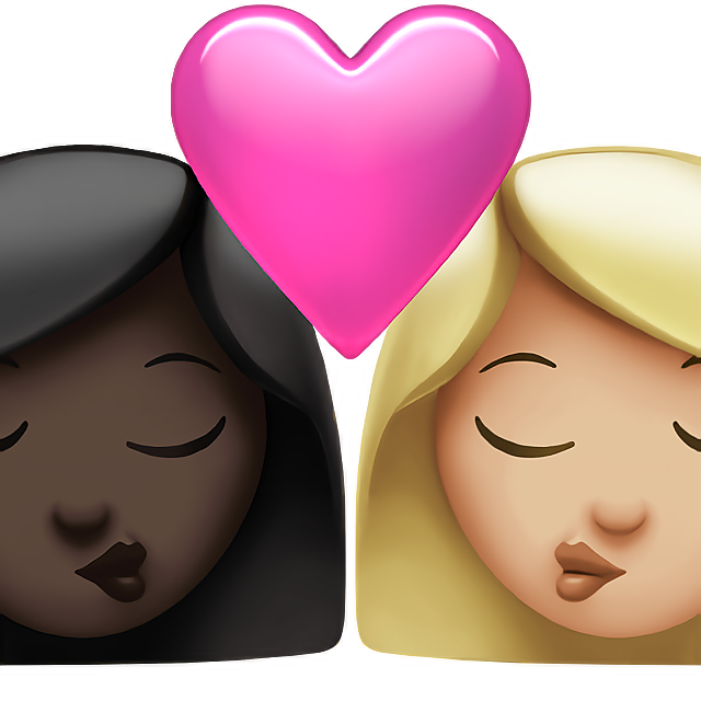 Kiss: Woman, Woman, Dark Skin Tone, Medium-Light Skin Tone