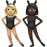 Women With Bunny Ears: Medium-Light Skin Tone, Dark Skin Tone Emoji 👩🏼‍🐰‍👩🏿 image - Apple style