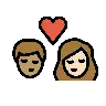 Kiss: Person, Person, Medium Skin Tone, Light Skin Tone Emoji 🧑🏽‍❤️‍💋‍🧑🏻 image - OpenMoji style