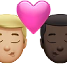 Kiss: Man, Man, Medium-Light Skin Tone, Dark Skin Tone Emoji 👨🏼‍❤️‍💋‍👨🏿 image - Apple style