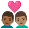 Couple With Heart: Man, Man, Medium Skin Tone, Medium-Dark Skin Tone Emoji 👨🏽‍❤️‍👨🏾 image - Google Noto Color style