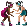 Women Wrestling: Medium-Dark Skin Tone, Light Skin Tone Emoji 👩🏾‍🫯‍👩🏻 image - Apple style