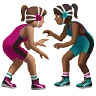 Women Wrestling: Medium Skin Tone, Medium-Dark Skin Tone Emoji 👩🏽‍🫯‍👩🏾 image - Apple style