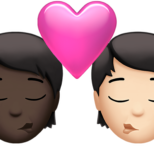 Kiss: Person, Person, Dark Skin Tone, Light Skin Tone