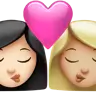 Kiss: Woman, Woman, Light Skin Tone, Medium-Light Skin Tone Emoji 👩🏻‍❤️‍💋‍👩🏼 image - Apple style