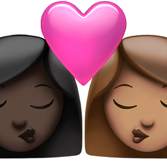 Kiss: Woman, Woman, Dark Skin Tone, Medium Skin Tone
