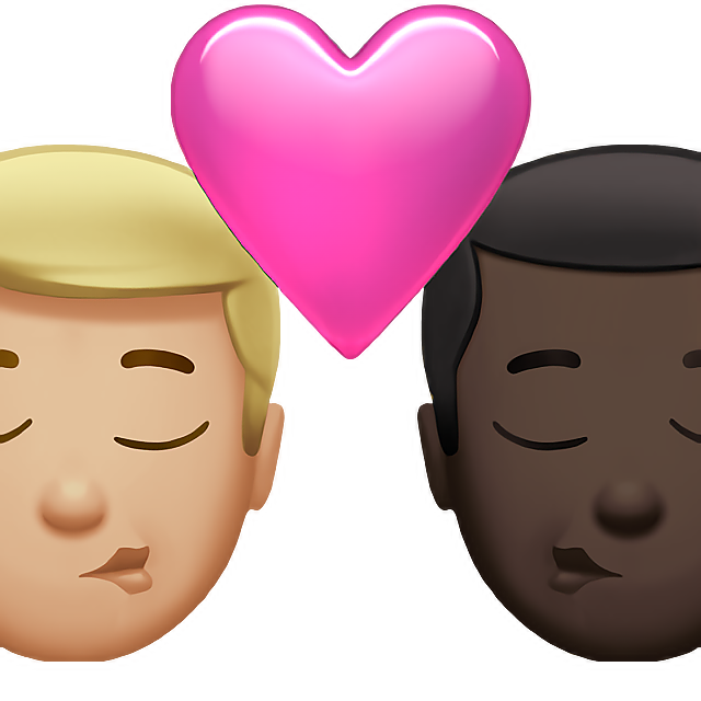 Kiss: Man, Man, Medium-Light Skin Tone, Dark Skin Tone
