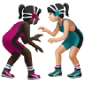 Women Wrestling: Dark Skin Tone, Light Skin Tone Emoji 👩🏿‍🫯‍👩🏻 image - Apple style