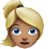 Woman: Medium Skin Tone, Blond Hair Emoji 👱🏽‍♀️ image - Apple style