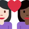 Couple With Heart: Woman, Woman, Light Skin Tone, Dark Skin Tone Emoji 👩🏻‍❤️‍👩🏿 image - Twitter / X (Twemoji) style
