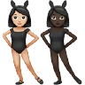 Women With Bunny Ears: Light Skin Tone, Dark Skin Tone Emoji 👩🏻‍🐰‍👩🏿 image - Apple style