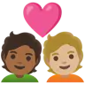 Kiss: Person, Person, Medium-Light Skin Tone, Medium-Dark Skin Tone Emoji 🧑🏼‍❤️‍💋‍🧑🏾 image - Google Noto Color style