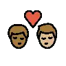 Kiss: Man, Man, Medium-Dark Skin Tone, Medium-Light Skin Tone Emoji 👨🏾‍❤️‍💋‍👨🏼 image - OpenMoji style