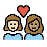 Couple With Heart: Woman, Woman, Light Skin Tone, Medium Skin Tone Emoji 👩🏻‍❤️‍👩🏽 image - OpenMoji style