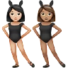 Women With Bunny Ears: Light Skin Tone, Medium Skin Tone Emoji 👩🏻‍🐰‍👩🏽 image - Apple style