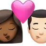 Kiss: Woman, Man, Medium-Dark Skin Tone, Light Skin Tone Emoji 👩🏾‍❤️‍💋‍👨🏻 image - Apple style